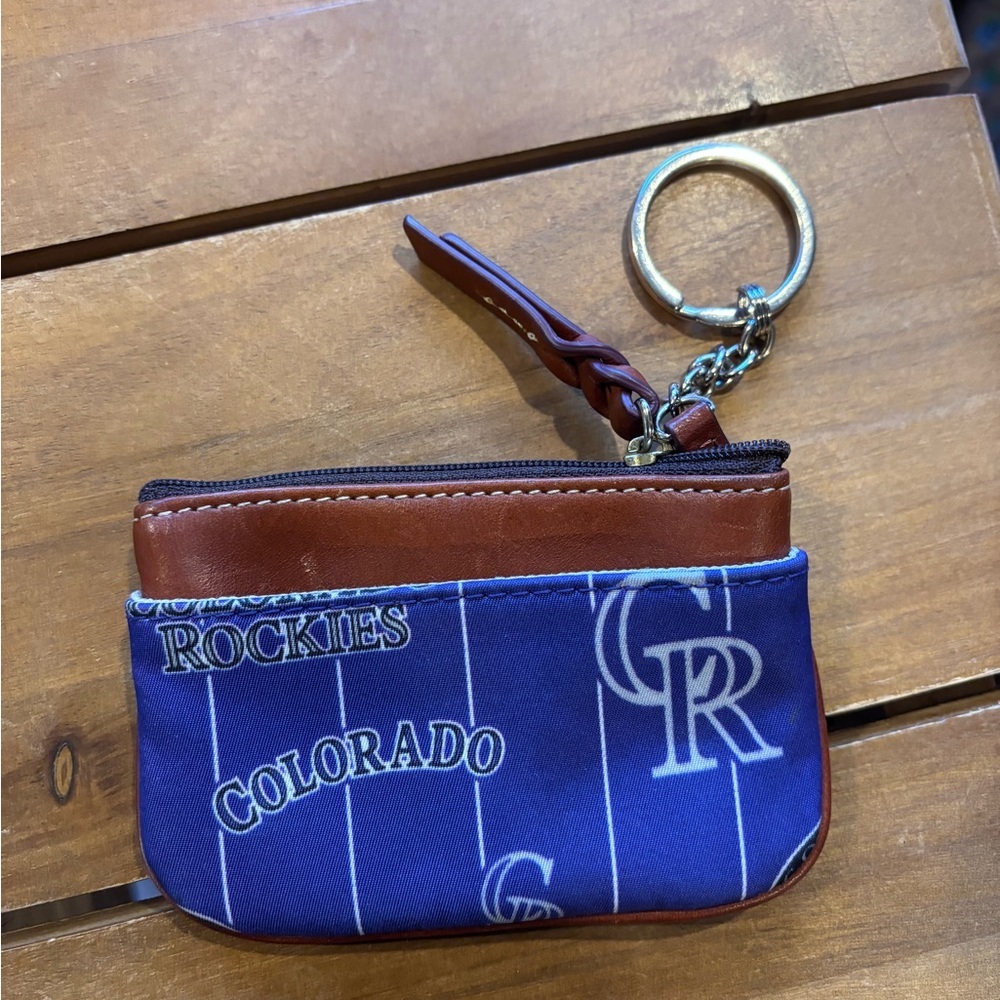 Brown and Blue Leather Dooney & Bourke + Colorado Rockies Keychain Pouch - Picture 2 of 4